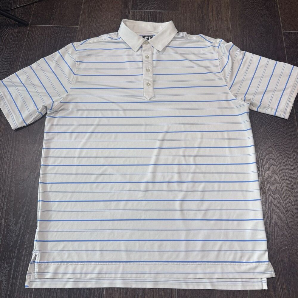 FootJoy Athletic Fit Golf Polo White Blue Stripe Mens 2XL 3XL See Measurements